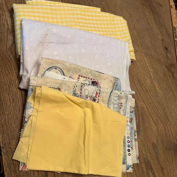 Other - Vintage Yellow spring Fabric Lot Gingham Eyelet Bunny Print Cotton 15.4oz Bundle